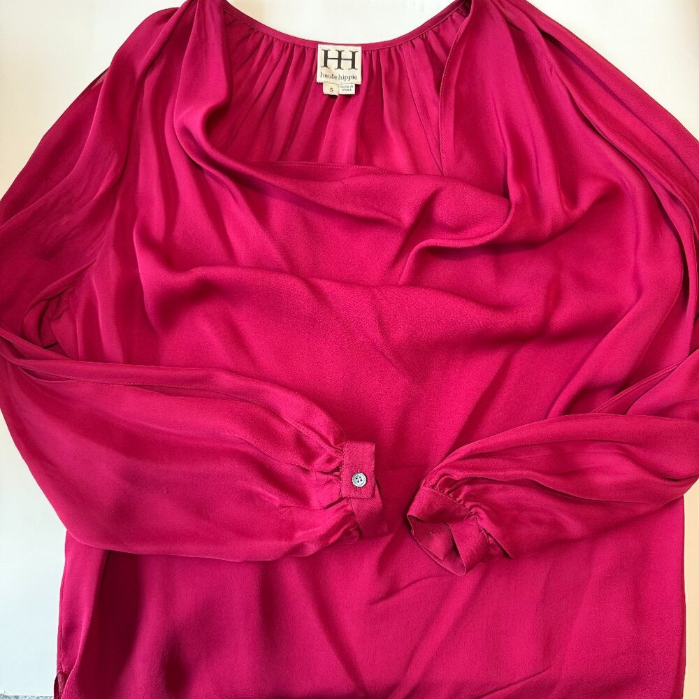 Haute Hippie Cold‎ Shoulder 100% Silk Blouse Burgundy Red Women's Size Small